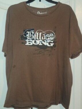 Billabong Men’s T-Shirt XL Slim Fit Brown Graphic Tee Tagless Surf Skate